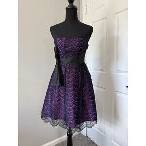 Vtg Y2K Strapless Dress 4 Purple Black Lace Bow Fairy Grunge Whimsigoth Hoco Emo